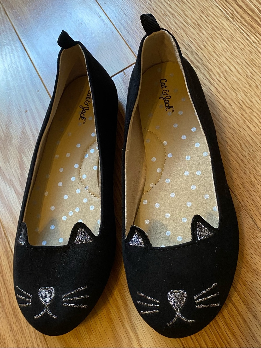 Cat & Jack Girls Black Cat Face Ballet Flats Shoes Size 13